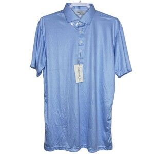 Collars & Co Polo Shirt Mens L Blue Houndstooth Dress Collar Office Preppy NWT